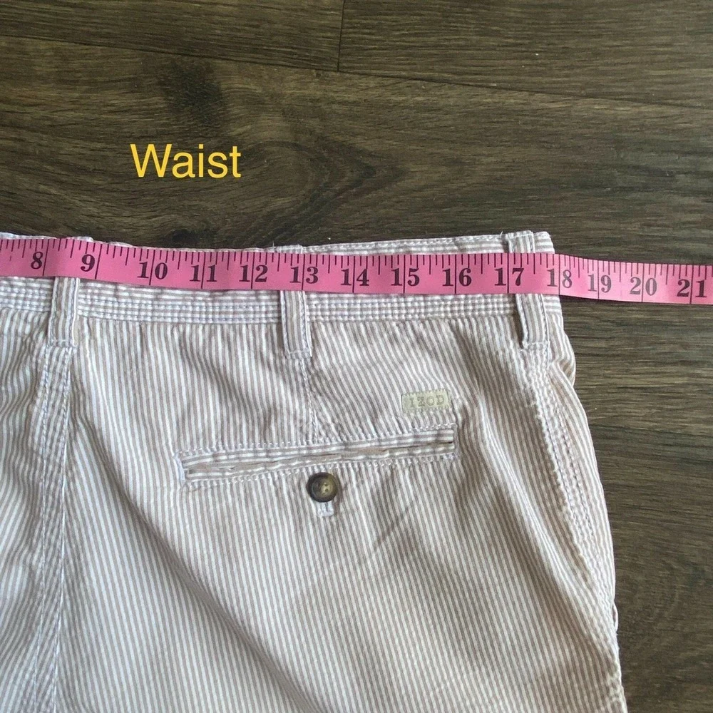 Izod Men's 36 Striped Flat Front Golf Shorts Preppy Country Club Tan‎